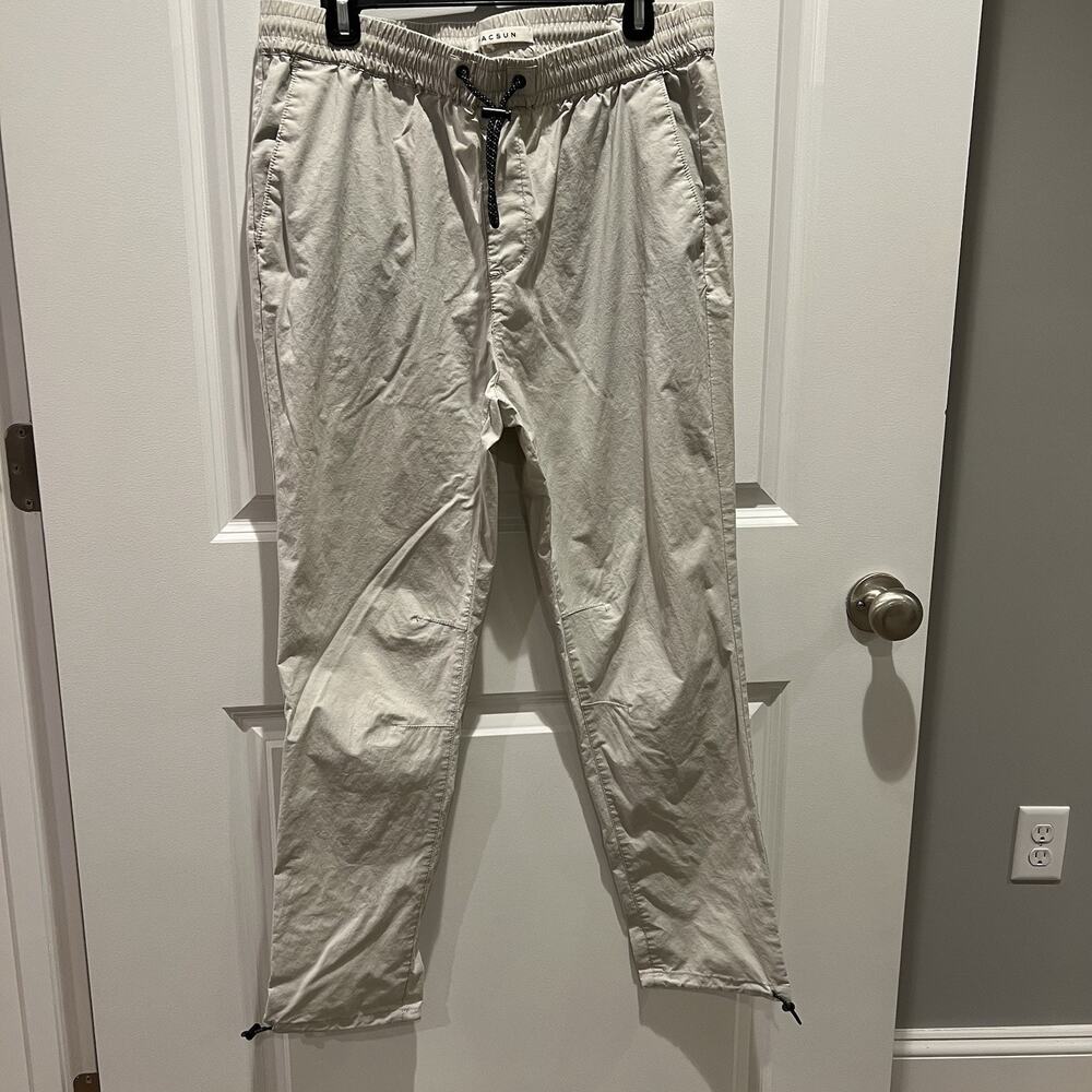 Pacsun Mens Large Performance Joggers Pants Tan Cotton Nylon Drawstring at Ankle